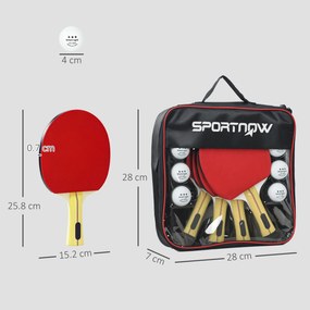 Raquetes de Ping Pong com 4 Raquetes, 8 Bolas e Estojo de Transporte para Iniciantes e Especialistas Vermelho