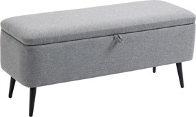 HOMCOM Banco de Armazenamento Estofado em Linho com Tampa Abatível e Pés de Aço Carga Máxima 150kg 101x38,5x44,5 cm Cinza | Aosom Portugal