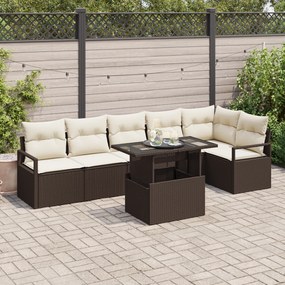Conjunto de Sofá de Jardim de 7 Peças com Almofadas Marrom Rattan Sint