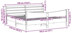 Estrutura de cama com cabeceira 180x200 cm pinho maciço