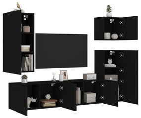 vidaXL 5 pcs móveis de parede p/ TV derivados de madeira preto