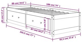 Sofá-cama 90x190 cm madeira de pinho maciça castanho cera