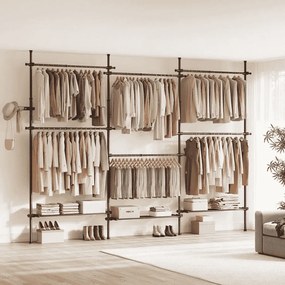 Guarda roupa 33,5 x (240-353) x (208-310) cm com Barras telescópicas com 6 barras e 3 prateleiras em preto