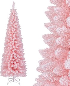 Árvore de Natal artificial de 180 cm com neve e 460 ramos Base metálica dobrável Decoração em forma fina para casa e escritório Rosa