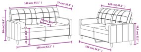 2 pcs conjunto de sofás com almofadas tecido cinza-acastanhado