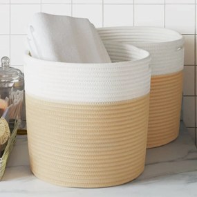 vidaXL Cestos de arrumação 2 pcs Ø28x28 cm algodão bege e branco