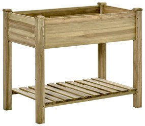 Outsunny Horta Vertical de Madeira com Prateleira 91x51x76cm Mesa de Cultivo Retangular com Orifícios de Drenagem Madeira Natural | Aosom Portugal