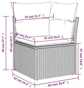 6 pcs conj. sofás jardim com almofadões vime PE cinzento-claro