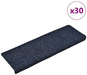 vidaXL Tapetes de escada autoadesivos 30 peças 65x21x4 cm azul com borda retangular