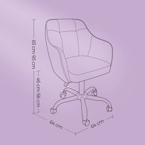 Cadeira de escritório regulável em altura tecido de mistura de algodão/linho Rosa pastel
