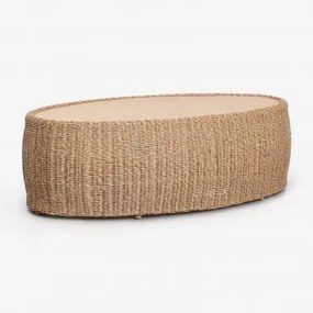 Mesa De Centro Para Jardim Oval 105x60 Cm Em Madeira De Acácia E Rattan Sintético Clarnyx Natural - Sklum