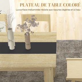 Mesa de jantar para 6 pessoas em madeira com acabamento natural e preto (CADEIRAS NÃO INCLUIDAS), 140 C x 90 L x 75 A cm natural, preto