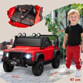 Carro Elétrico para Crianças com Licença Land Rover 12V Controlo Remoto Sistema de Suspensão USB MP3 Velocidade Ajustável Faróis 115x61x61 cm Vermelho