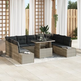 Conjunto de Sofá de Jardim com 10 Peças e Almofadas Cinza Claro em Rat