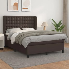 vidaXL Cama com molas/colchão 140x190 cm couro artificial castanho