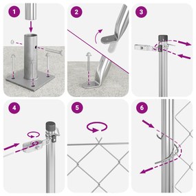Cerca de Cadeia com 7 Postes Flangeados 1,5x10 m Aço Galvanizado
