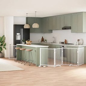 vidaXL Portão p/ cães com porta dobrável 10 painéis 800cm álamo branco
