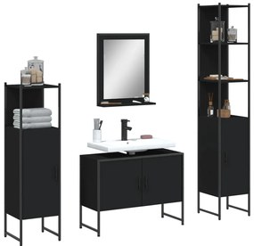 4 pcs conjunto móveis casa de banho derivados de madeira preto