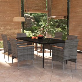 vidaXL 7 pcs conjunto de jantar p/ jardim c/ almofadões cinza e preto