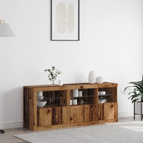 Buffet com Luzes LED Madeira Velha 162x37x67 cm Madeira de Engenharia