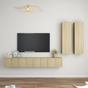 Conjunto de 4 Móveis de Parede de TV Régua L - Carvalho - Design Moder