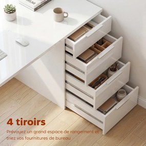 Secretária de computador de alto brilho com 4 gavetas, 110 x 60 cm, secretária com espaço de arrumação, estilo moderno, branca