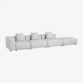 Sofá Modular De Canto Esquerdo De 3 Peças Com Braço Alto E Puff ↔︎450 Cm Bruna Tecido Cinzento Glaciar - Sklum