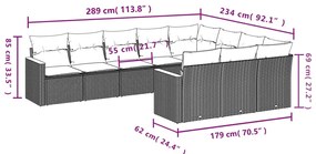 10 pcs conjunto sofás de jardim c/ almofadões vime PE preto