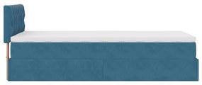 Estrutura cama otomana com colchão azul escuro 90x190cm veludo