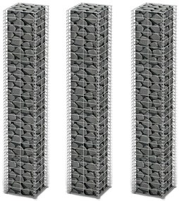Conjunto de gabiões 3 pcs arame galvanizado 25 x 25 x 150 cm