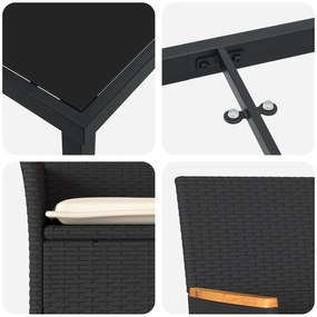 Conjunto de Jantar para Jardim de 5 Peças com Almofadas Rattan Preto v