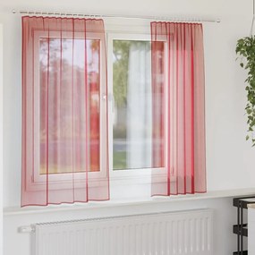 Cortinas de voile com bolsos para varão 2 pcs vermelho tinto