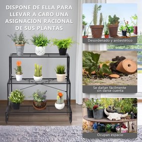 Prateleira de plantas de metal de 3 camadas para vasos, prateleira de escada para flores no pátio, jardim, varanda, 74 x 66 x 70 cm