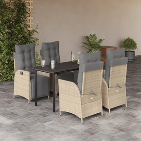 vidaXL 5pcs conj. jantar jardim c/ almofadões vime PE bege misturado