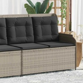 vidaXL Banco de jardim reclinável c/ almofadões vime PE cinzento-claro