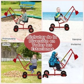 Conjunto de escavadora com assento giratório de 360 graus, 2 braços e 4 rodas antiderrapantes para crianças 122 x 40 x 66 cm, vermelho