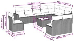 11 pcs conjunto sofás de jardim c/ almofadões vime PE bege