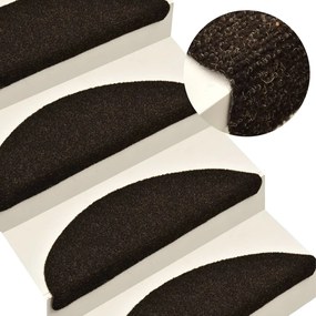 vidaXL Tapetes escada autoadesivos 15 pcs 56x17x3 cm agulhado castanho
