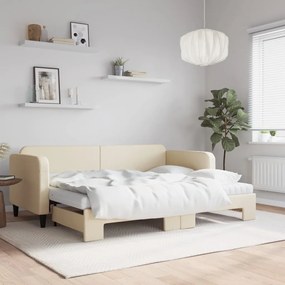 vidaXL Sofá-cama c/ gavetão e colchões 80x200 cm tecido cor creme