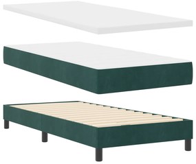 Cama Box Spring com Colchão Verde Escuro 100x200 cm Veludo