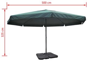 Guarda-sol de jardim em alumínio com base portátil verde