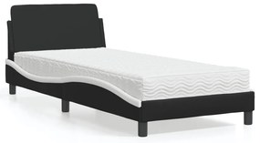 vidaXL Cama com colchão 80x200 cm couro artificial preto e branco
