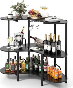 Mesa de Bar com Suportes para Copos e Estantes Bar Industrial com Estrutura Metálica 120 x 66 x 102 cm Preta