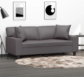 Sofá 2 lugares + almofadas decorativas 140cm couro artif. cinza