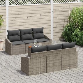 vidaXL Conjunto de Sofás de Jardim com 7 peças e almofadas cinzas em rattan sintético e acácia.
