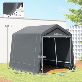 Abrigo de Exterior para Ferramentas Bicicleta 2,4x2x2,02 m Abrigo de Armazenamento com 2 Portas Anti-UV para Jardim Cinza