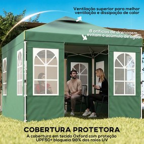Tenda Dobrável 3x3 m Pop-up com UPF50+ 4 Laterais Removíveis Altura Ajustável e Bolsa de Transporte Verde
