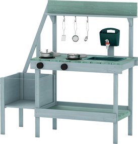 Cozinha de brinacar Infantil, 93 x 36,5 x 96 cm, com Depósito de Água, Azul e Verde