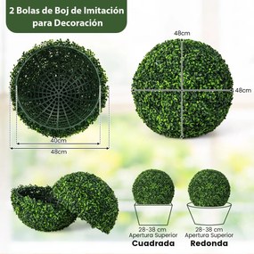 Conjunto de 2 plantas de bolas artificiais 48 cm para alpendres, varandas e jardins Verde