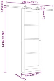 Porta Deslizante vidaXL com Conjunto de Hardware 83x232 cm Madeira Sól